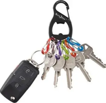 Organizues çelësash Nite Ize KeyRack, me karabiner dhe hapëse shisheje, i zi