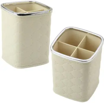 Organizues furçash kozmetike i bardhë, 4 ndarje, 12 x 9.5cm