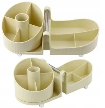 Organizues kozmetike dhe zyre Cosmetics Organizer, me dorezë, rrotullim 360°, bezhë