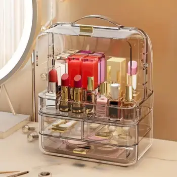 Organizues kozmetike 19.7x15x10 , transparente me detaje gold . UNIMIKS