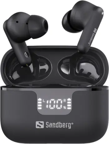 Kufje wireless Sandberg Wireless Earbuds ANC ENC, Bluetooth, me kasë karikimi me ekran, të zeza