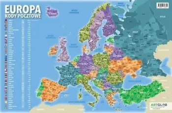 Tapet tavoline ArtGlob Postal Codes Europe, hartë kode postare Evropë, shumëngjyrëshe