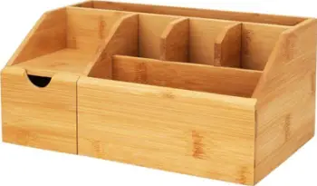 Organizues kozmetike bambu me 6 ndarje dhe sirtar, natyral