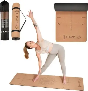 Tapet yoga HMS YM11, TPE dhe tapë, me rrip bartjeje, ngjyrë natyrale
