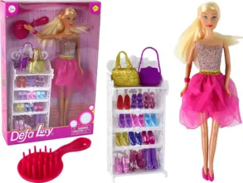 Kukull Leantoys Lucy, fustan rozë me shkëlqim, këpucë, rozë