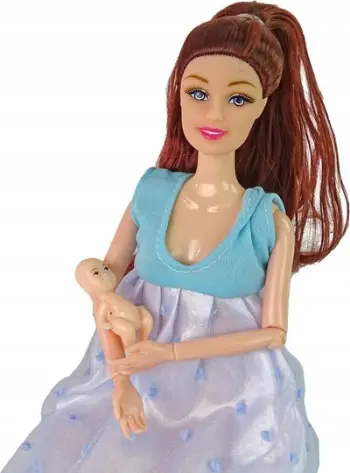 Kukull shtatzënë Leantoys Pregnant Doll For Children, 30cm, fustan i kaltër