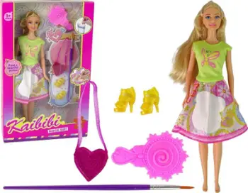 Kukull LeanToys Long Hair Painting Dresses, 29cm, me aksesorë, shumëngjyrëshe