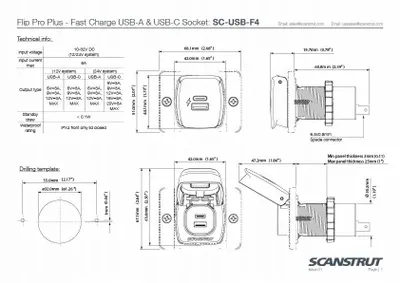 Prizë karikimi detare Scanstrut Flip Pro Plus, USB A dhe USB C, 12V 24V, e zezë - 5