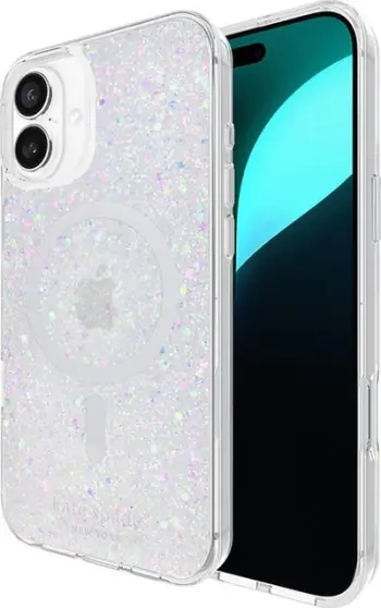 Mbrojtëse telefoni Kate Spade York Chunky Glitter MagSafe, për iPhone 16, transparente me shkëlqim