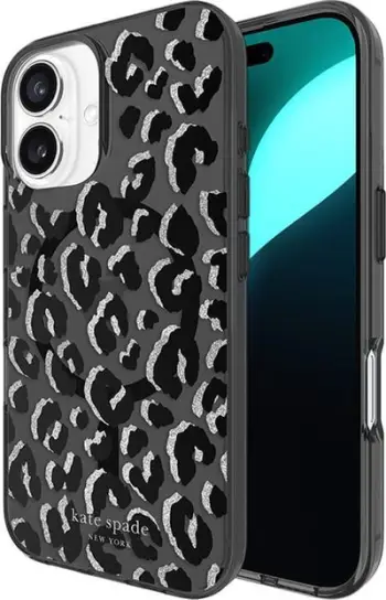 Mbrojtëse telefoni Kate Spade York Black City Leopard MagSafe, për iPhone 16, e zezë me leopard