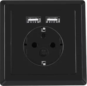 Prizë murale Lanberg, 230V, 1x AC + 2x USB 2.1A, e zezë - 1