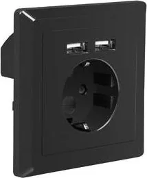 Prizë murale Lanberg, 230V, 1x AC + 2x USB 2.1A, e zezë - 2