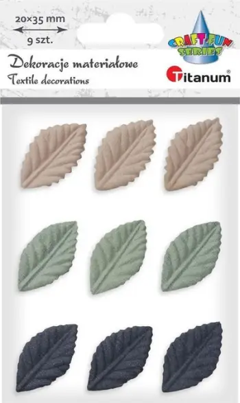 Set dekorativ Titanum Embossed 3D Fabric Leaves, 9 copë, 20x35mm, shumëngjyrësh