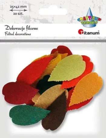 Set dekorativ Titanum Felt Leaves Mix, 20 copë, gjethe prej fetre, ngjyra të përziera