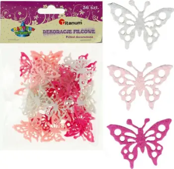 Set dekorativ Titanum Felt Openwork Butterflies, 36 copë, flutura prej filci, shumëngjyrëshe