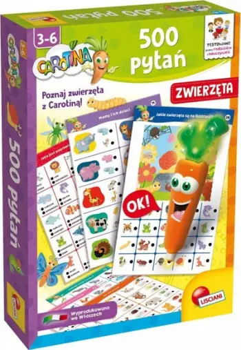Lojë edukative Lisciani Carotina 500 Questions Animals, interaktive, me stilolaps që flet, shumëngjyrëshe