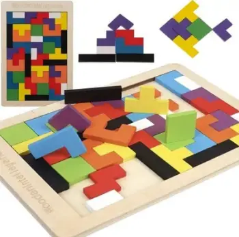 Lojë druri puzzle Kruzzel 22667, Tetris, shumëngjyrëshe