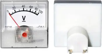 Voltmetër analog mini AC/DC 0 100V, panel katror, i bardhë