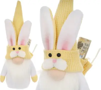 Ornament pranveror Saska Gift Gnome Bunny, 20cm, dekor Pashkësh, i verdhë e bardhë