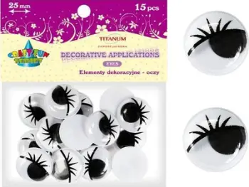 Ornament dekorativ Titanum Eyes With Eyelashes 242714, 25 mm, 15 copë, shumëngjyrësh