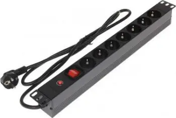 Prizë rryme rack Delta L19/7F, 7x Schuko, 1U, 1.8m, e zezë