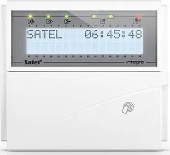 Tastierë alarmi Satel INT-KLCDR-W, ekran LCD, lexues karte 125 kHz, e bardhë