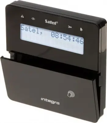 Tastierë alarmi Satel INT-KLFR-B, ekran LCD, lexues karte, e bardhë