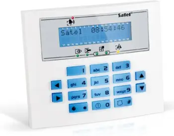 Tastierë alarmi Satel INT-KLCDS-BL, për panele INTEGRA, ndriçim blu, e zezë