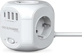 Kullë prizash RealPower PowerBox 431, me USB dhe USB C, e zezë