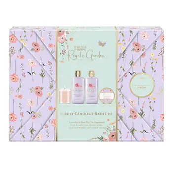 Set dhurate Baylis & Harding Lavender & Rosehip Tea, krem dushi 300 ml + shkumë banje 300 ml + krem duarsh 50 ml + qiri aromatik
