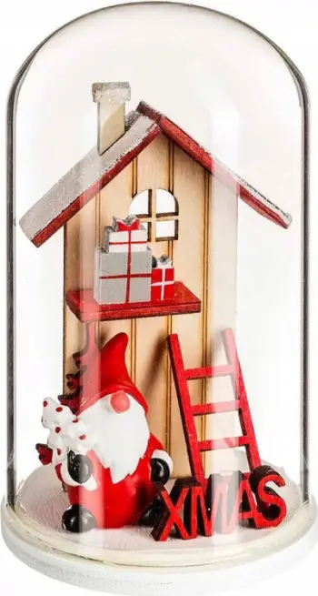 Kupë dekorative Atmosphera Glass Dome Wooden House Christmas Santa Claus, 7 x 7 x 11.5 cm, shumëngjyrëshe