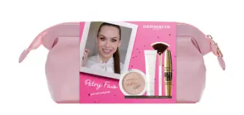 Set dhuratë Dermacol PLH Sparkling Time, maskarë për qerpikë Mega Lashes + pudër kompakte Magic + penel për sy Crystal Look 3 + highlighter Magic Glow Drops