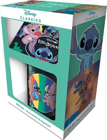 Set dhuratë Lilo and Stitch, filxhan, nënfilxhan, varëse çelësash, shumëngjyrësh