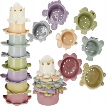 Kupa grumbulluese Bam Bam Stacking Cups, kulla me 8 pjesë, 6m+, shumëngjyrëshe