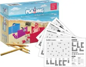 Lojë tavoline Beach ing Roll and Write, me zare dhe fletë, për udhëtim