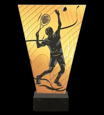 Kupë dekorative prej qelqi Tryumf VL1 B TEN2 BK, 20.5cm, motiv tenis, transparente