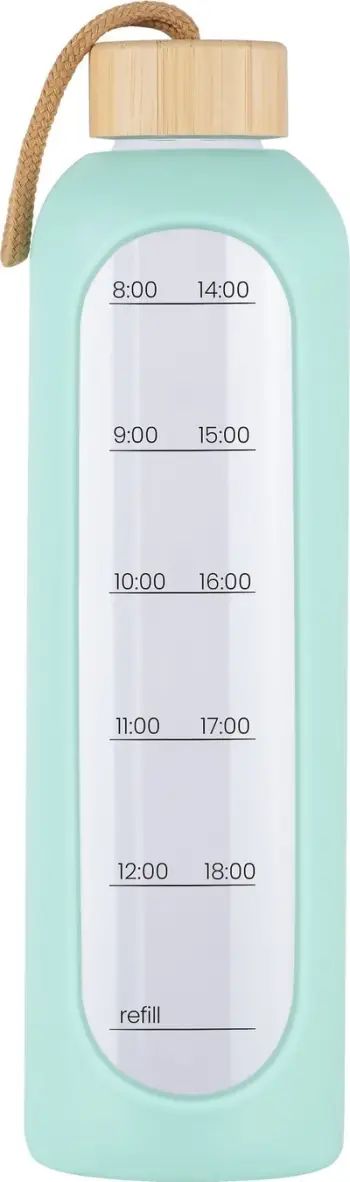 Shishe uji KiCA Hydro Glass 1L, qelq, kapak bambu, me shkallë orare
