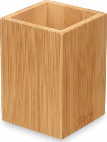 Kupë furçe dhëmbësh Berilo, katrore, bambu, 6.8 x 6.8 x 9.7 cm, kafe