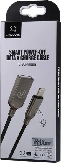 Kabllo karikimi Usams USB-A USB Lightning, 1.9 m, e zezë