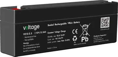 Bateri AGM Voltage VE12-2.3, 12V, 2.3Ah, e zezë - 1