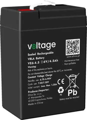 Bateri AGM Voltage VE6-4.5, 6V, 4.5Ah, e zezë
