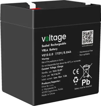 Bateri AGM Vipow VE12-5.0, 12V, 5Ah, e zezë