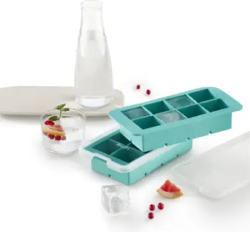 Forma akulli Lékué Ice Cubes, kube të mëdha katrore, silikon platin, blu