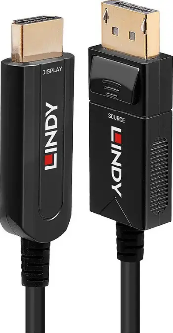 Kabllo Lindy Fibre Optic Hybrid, DisplayPort 1.2 në HDMI, 10m, 4K UHD