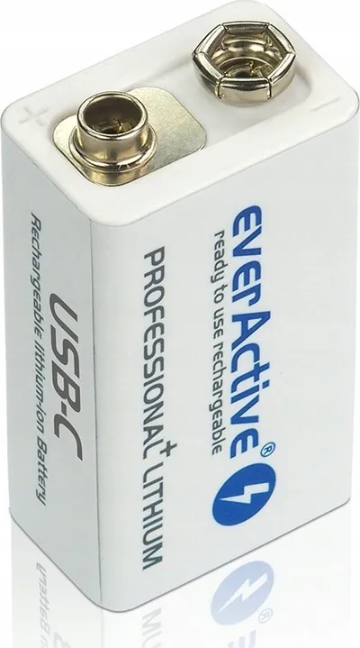 Bateri rikarikuese EverActive 550 Series, 9V 6F22 Li ion, 500mAh, e bardhë - 2
