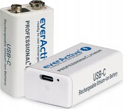 Bateri rikarikuese EverActive 550 Series, 9V 6F22 Li ion, 500mAh, e bardhë - 4