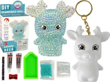 Set DIY qëndisje me diamant Mini Blue Deer, varëse çelësash, për fëmijë, shumëngjyrëshe