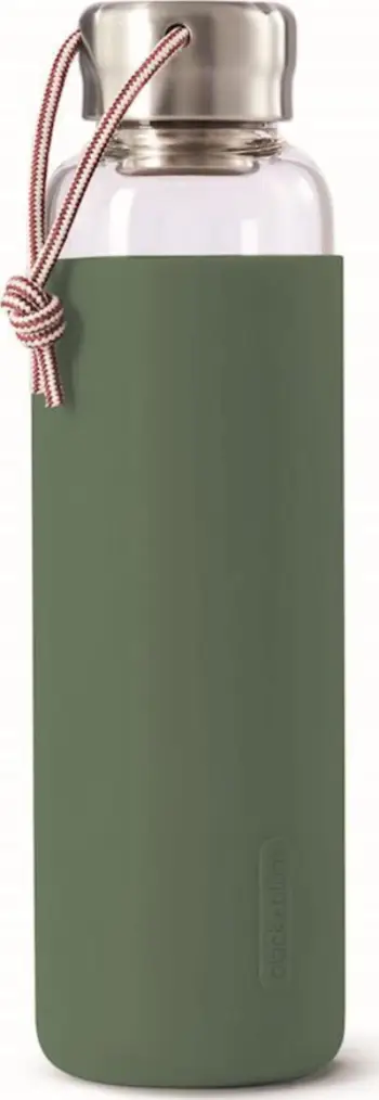 Shishe uji qelqi Black+Blum Glass Water Bottle, 600ml, me bazë silikoni, jeshile olive