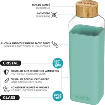 Shishe uji Quokka Bottle, 700ml, qelq borosilikat, turkeze