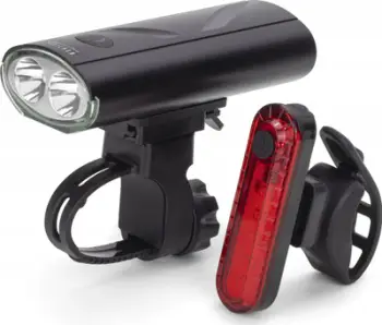 Set drita biçiklete LED, përpara dhe prapa, USB i rikarikueshëm, i zi